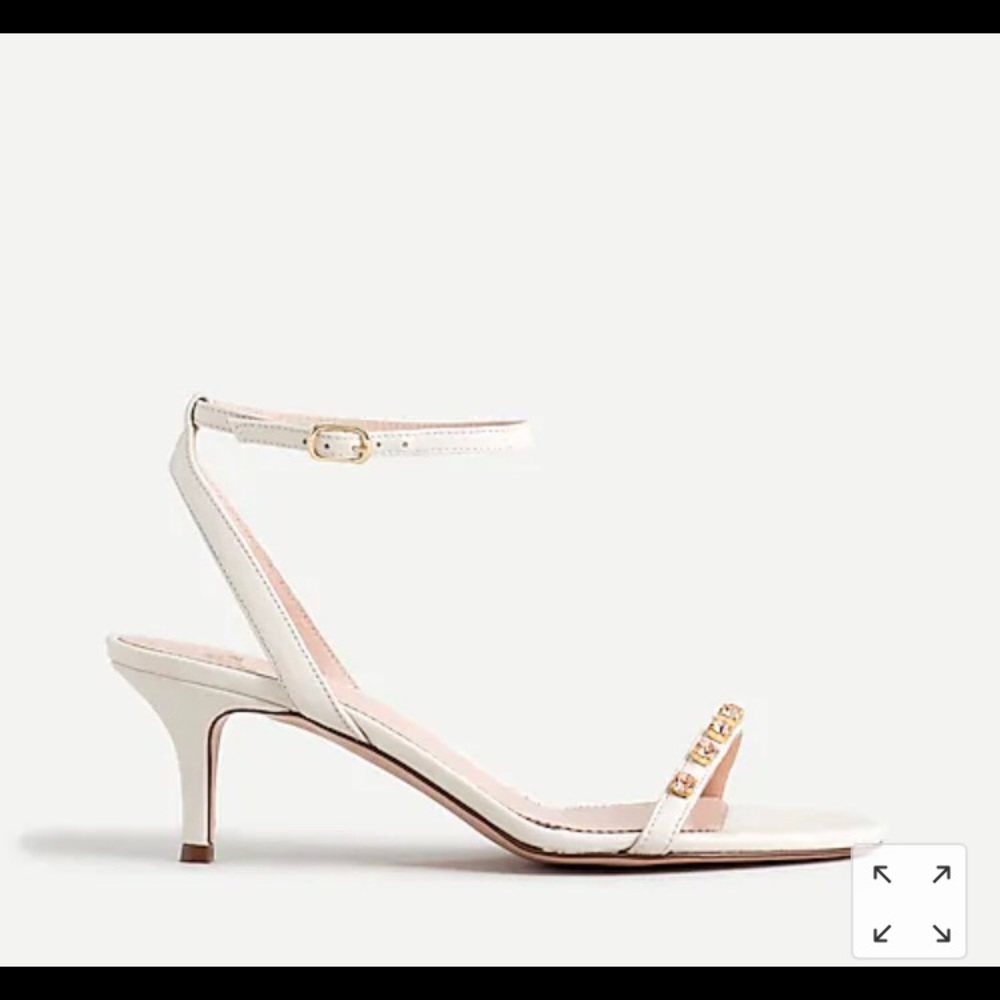 J Crew Italian Leather Crystal Ivory Heel Sandals - Picture 5 of 11